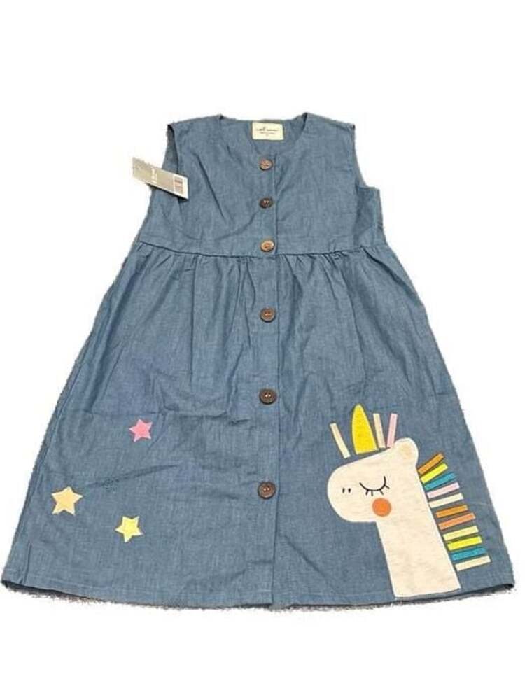 Toddler‎ Girl's A-Line Casual Unicorn Applique Denim Sleeveless Dress